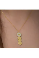 Gümüş Gold Kişiye Özel Kalpli Papatya Kolye Gümüş Gold Kişiye Özel Kalpli Papatya Kolye
