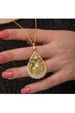Gümüş Gold Kaplama Damla Tuğralı Kadın Kolye Gümüş Gold Kaplama Damla Tuğralı Kadın Kolye