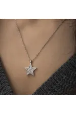 Gümüş Baget Taşlı Yıldız Kolye Gümüş Baget Taşlı Yıldız Kolye