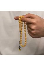Gümüş 1000 Ayar Kazaz Püsküllü Sıkma Kehribar Tesbih