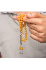 Gümüş Püsküllü Sarı Yuvarlak Sıkma Kehribar Tesbih Gümüş Püsküllü Sarı Yuvarlak Sıkma Kehribar Tesbih