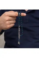 Metal Püsküllü Petrol Mavisi Arpa Kesim Tesbih Metal Püsküllü Petrol Mavisi Arpa Kesim Tesbih