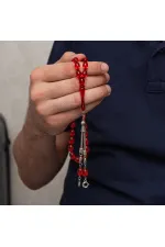 Metal Püsküllü Kırmızı Sıkma Kehribar Tesbih Metal Püsküllü Kırmızı Sıkma Kehribar Tesbih