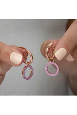 Gümüş Fosforlu Lila Oval Küpe