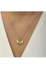 Gümüş Rose Yeşil Kaplangözü Taşlı Kelebek Kolye Gümüş Rose Yeşil Kaplangözü Taşlı Kelebek Kolye
