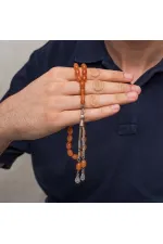 Metal Püsküllü 7x11 mm Turuncu Sıkma Kehribar Tesbih Metal Püsküllü 7x11 mm Turuncu Sıkma Kehribar Tesbih