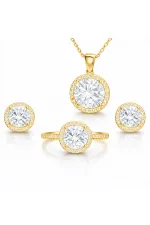 Gümüş Gold Yuvarlak Montür Tek Taş Kadın Set Gümüş Gold Yuvarlak Montür Tek Taş Kadın Set