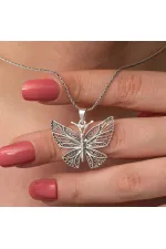 Gümüş Telkari Kelebek Kadın Kolye Gümüş Telkari Kelebek Kadın Kolye