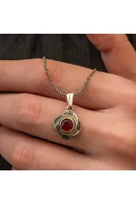 Gümüş Kırmızı Taşlı Gül Model Kadın Kolye Gümüş Kırmızı Taşlı Gül Model Kadın Kolye