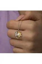 Gümüş Opal Beyaz Taşlı Ay Güneş Kadın Kolye Gümüş Opal Beyaz Taşlı Ay Güneş Kadın Kolye