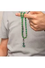 Gümüş Kazaz Püsküllü Yeşil Sıkma Kehribar Tesbih Gümüş Kazaz Püsküllü Yeşil Sıkma Kehribar Tesbih