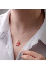 Gümüş Rose Kırmızı Kelebek Kolye Gümüş Rose Kırmızı Kelebek Kolye