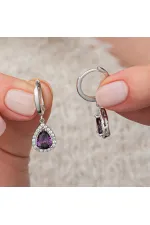 Gümüş Mor Zirkon Taşlı Damla Kadın Set Gümüş Mor Zirkon Taşlı Damla Kadın Set