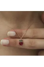Gümüş Rose Çilek Figür Meyve Kolye Gümüş Rose Çilek Figür Meyve Kolye