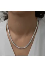 Gümüş 4 mm Beyaz Taşlı Su Yolu Kadın Kolye Gümüş 4 mm Beyaz Taşlı Su Yolu Kadın Kolye