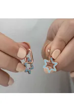 Gümüş Fosforlu Mavi Yıldız Küpe Gümüş Fosforlu Mavi Yıldız Küpe