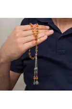 Metal Püsküllü Bal Şeffaf Sıkma Kehribar Tesbih