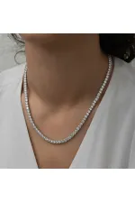 Gümüş 4 mm Beyaz Taşlı Su Yolu Kadın Kolye Gümüş 4 mm Beyaz Taşlı Su Yolu Kadın Kolye