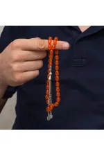 Metal Püsküllü Turuncu Arpa Kesim Sıkma Kehribar Tesbih Metal Püsküllü Turuncu Arpa Kesim Sıkma Kehribar Tesbih