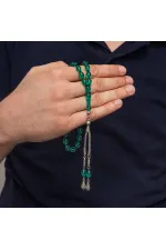 Metal Püsküllü Yeşil Sıkma Kehribar Tesbih