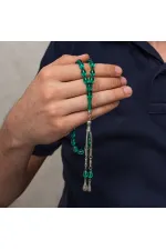 Metal Püsküllü Yeşil Sıkma Kehribar Tesbih