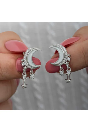 Gümüş Sallantılı Ay Yıldız Kadın Küpe Gümüş Sallantılı Ay Yıldız Kadın Küpe