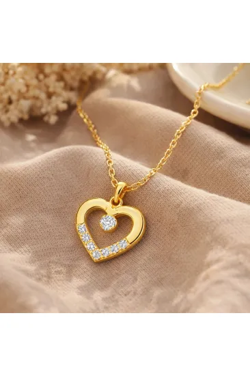 Gümüş Gold Minik Kalpli Tektaş Kadın Kolye Gümüş Gold Minik Kalpli Tektaş Kadın Kolye