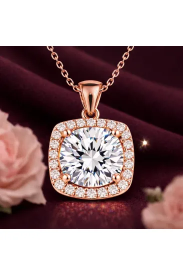 Gümüş Rose Kare Montür Tek Taş Kolye Gümüş Rose Kare Montür Tek Taş Kolye