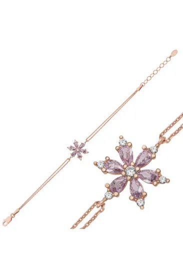 Gümüş Rose Lila Lotus Çiçeği Kadın Bileklik Gümüş Rose Lila Lotus Çiçeği Kadın Bileklik