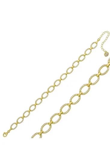 Gümüş Gold Oval Taşlı Bayan Bileklik Gümüş Gold Oval Taşlı Bayan Bileklik