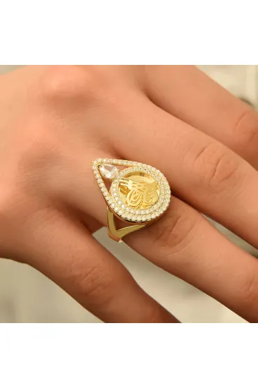 Gümüş Gold Tuğralı Bayan Yüzük Gümüş Gold Tuğralı Bayan Yüzük