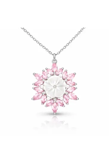 Gümüş Pembe Lotus Desenli Çiçek Kadın Kolye Gümüş Pembe Lotus Desenli Çiçek Kadın Kolye
