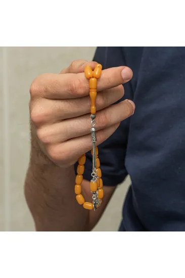 Gümüş Püsküllü Sarı Kapsül Kesim Sıkma Kehribar Tesbih Gümüş Püsküllü Sarı Kapsül Kesim Sıkma Kehribar Tesbih
