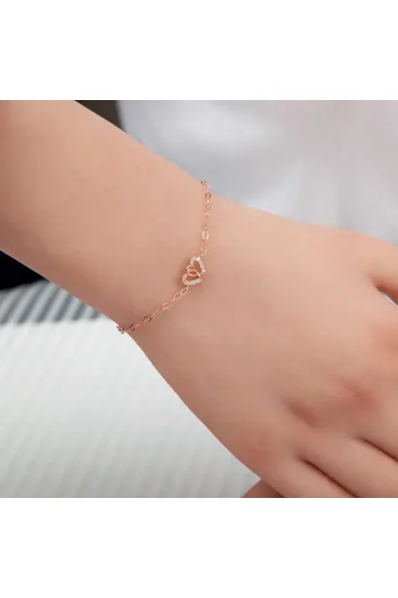 Gümüş Rose Birleşmiş Kalpler Kadın Bileklik Gümüş Rose Birleşmiş Kalpler Kadın Bileklik