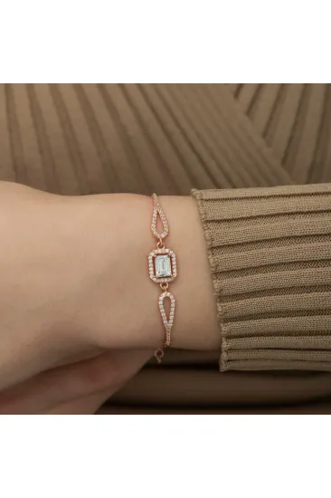 Gümüş Rose Dikdörtgen Baget Bileklik Gümüş Rose Dikdörtgen Baget Bileklik