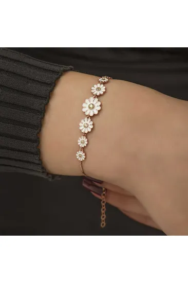 Gümüş Rose Sıralı Papatya Bayan Bileklik Gümüş Rose Sıralı Papatya Bayan Bileklik