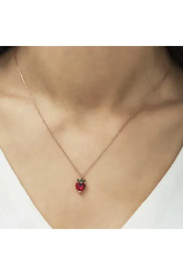 Gümüş Rose Çilek Figür Meyve Kolye Gümüş Rose Çilek Figür Meyve Kolye