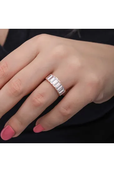 Gümüş Rose Baget Beyaz Taşlı Kadın Yüzük Gümüş Rose Baget Beyaz Taşlı Kadın Yüzük