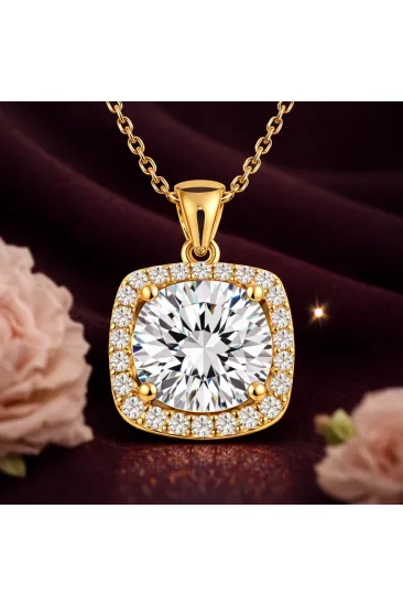 Gümüş Gold Kare Montür Tek Taş Kolye Gümüş Gold Kare Montür Tek Taş Kolye