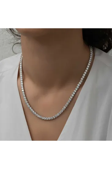 Gümüş 4 mm Beyaz Taşlı Su Yolu Kadın Kolye Gümüş 4 mm Beyaz Taşlı Su Yolu Kadın Kolye
