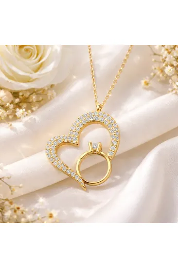 Gümüş Tektaşlı Gold Kalp Kadın Kolye Gümüş Tektaşlı Gold Kalp Kadın Kolye