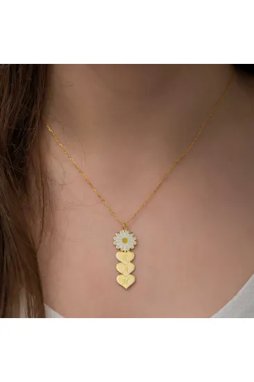 Gümüş Gold Kişiye Özel Kalpli Papatya Kolye Gümüş Gold Kişiye Özel Kalpli Papatya Kolye