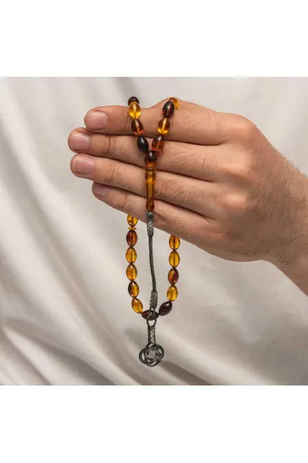 Gümüş Kazaz Püsküllü Sıkma Kehribar Tesbih Gümüş Kazaz Püsküllü Sıkma Kehribar Tesbih