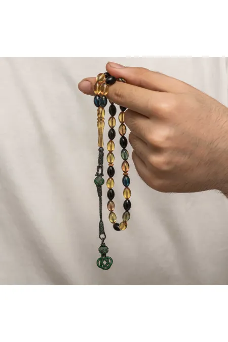 Gümüş Kazaz Püsküllü Sıkma Kehribar Tesbih Gümüş Kazaz Püsküllü Sıkma Kehribar Tesbih