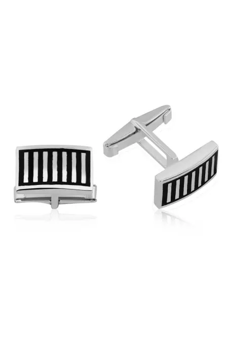 Gümüş Siyah Çizgili Kol Düğmesi