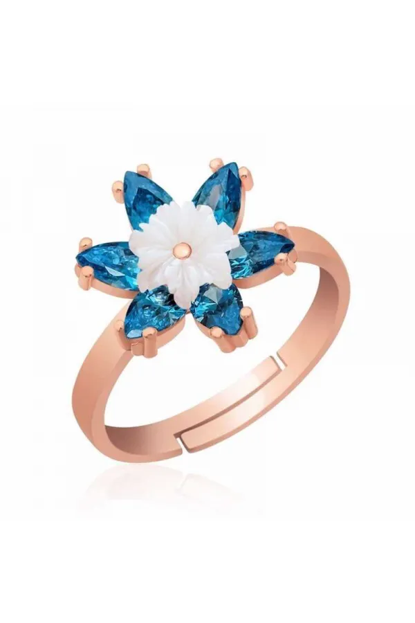 Gümüş Rose Mavi Lotus Çiçeği Yüzük Gümüş Rose Mavi Lotus Çiçeği Yüzük