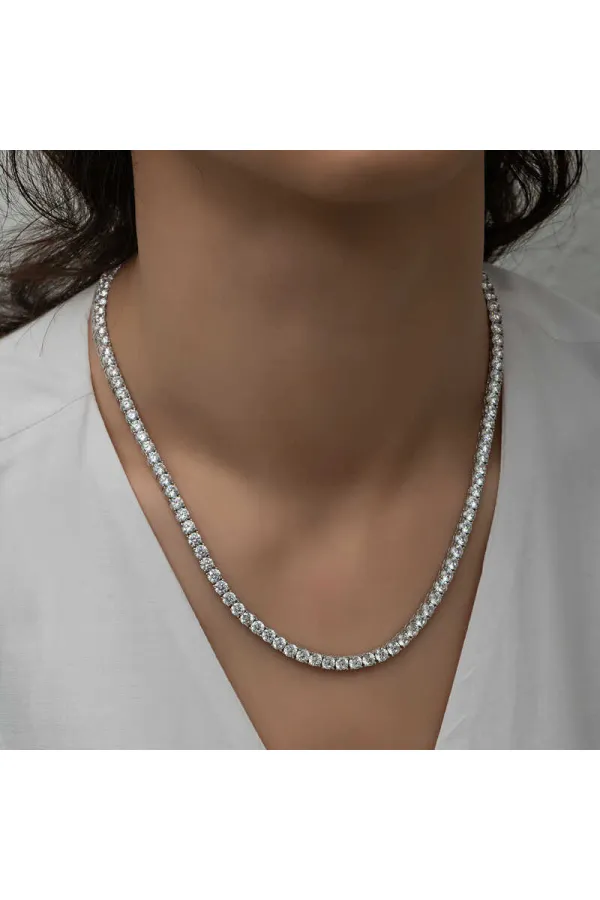Gümüş 4 mm Beyaz Taşlı Su Yolu Kadın Kolye Gümüş 4 mm Beyaz Taşlı Su Yolu Kadın Kolye