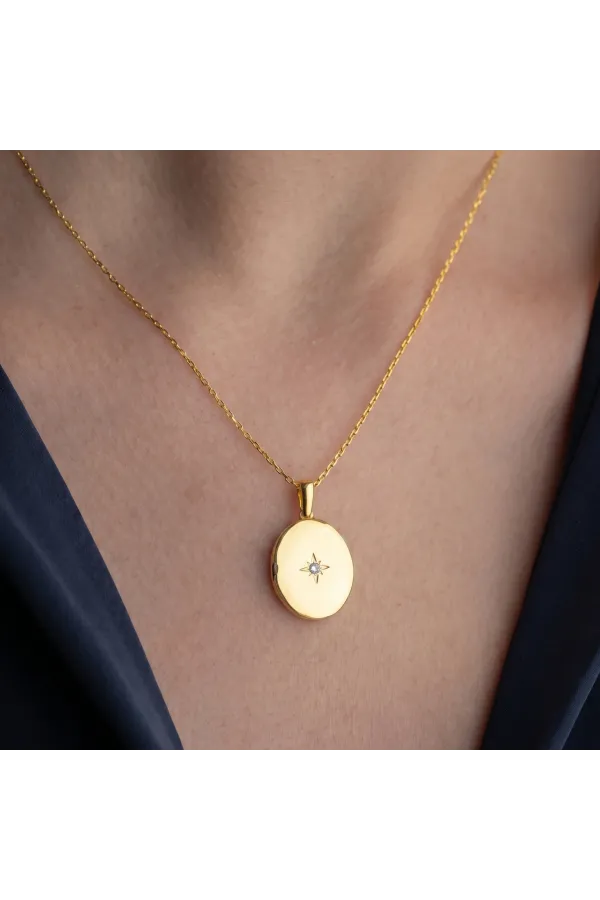 Gümüş Gold Kutup Yıldızı Açılabilir Kadın Kolye Gümüş Gold Kutup Yıldızı Açılabilir Kadın Kolye