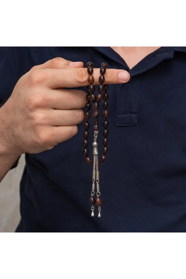 Metal Püsküllü Koyu Kahve Arpa Kesim Tesbih