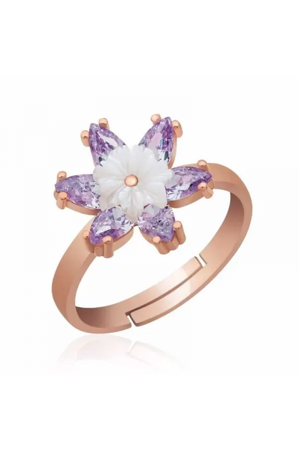 Gümüş Rose Lila Lotus Çiçeği Yüzük Gümüş Rose Lila Lotus Çiçeği Yüzük
